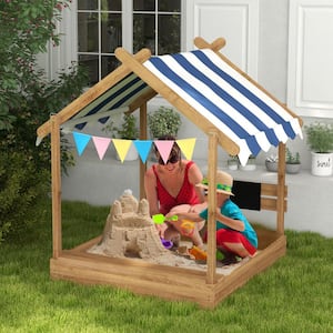 45 in. L x 49 in. W x 58 in. H Kids Wooden Sandbox with Game House Design Gift Beach Outdoor Playset for 3-7 Years Old