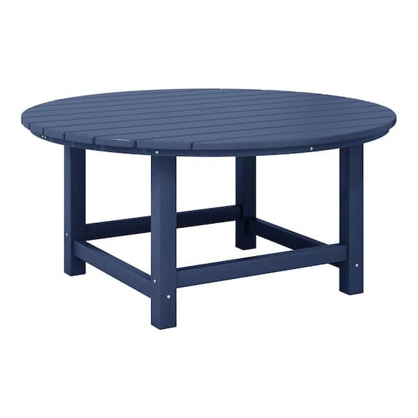 Laguna Outdoor Patio All Weather Fade Proof 38 in. Round HDPE Plastic Conversation Coffee Table in Navy Blue