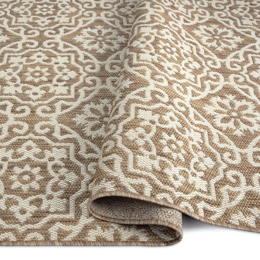 Brown and Beige Geometric Synthetic 8' x 10' Reversible Area Rug