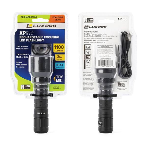 thumbnail image 2 of LUXPRO XP913 Pro Series 1100 Lumen LED Flashlight – Rechargeable, Focus Beam, Aircraft Aluminum 2 of 4