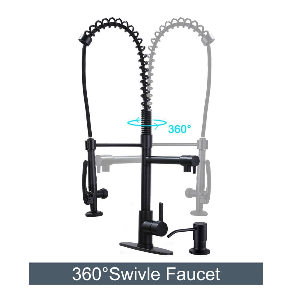 Matte Black Commercial Single-Handle Pull Down Kitchen Faucet with Soap Dispenser