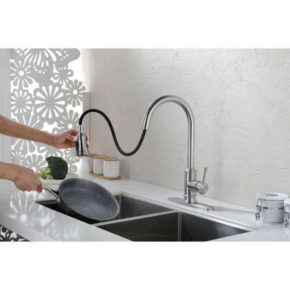 High Arc Brushed Nickel Single Handle Kitchen Faucet with Pull-out Spray