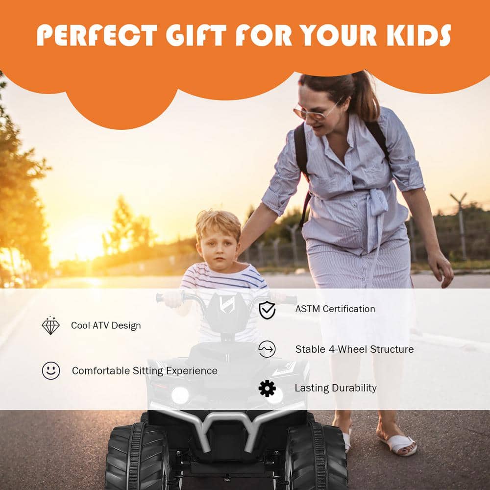 12V Black Kids Quad Ride On ATV with LED Lights
