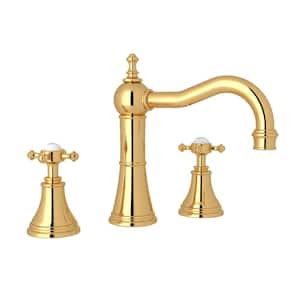 Georgian Era 8 in. Widespread Double-Handle Bathroom Faucet Drain Kit Included in English Gold