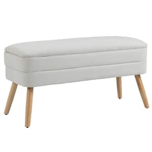 40.96 In. Modern Beige Wood Leg Upholstered Bench Ottoman With Storage