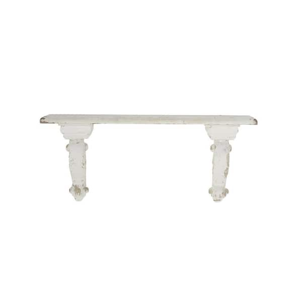 Litton Lane 11 in. x 32 in. White Wood Vintage Wall Shelf 92602