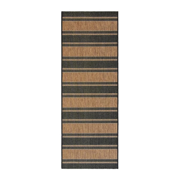 Gertmenian Paseo Castro Havana Black 2 ft. x 6 ft. Striped Indoor/Outdoor Area Rug