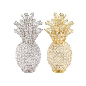 HomeRoots 15 in. Gold Faux Crystal Pineapple Sculpture