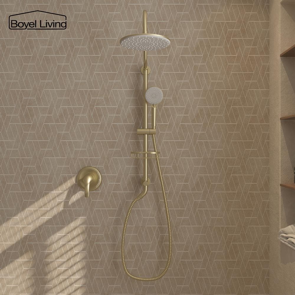 Brushed Gold Large Dual Round Wall Mounted Shower System