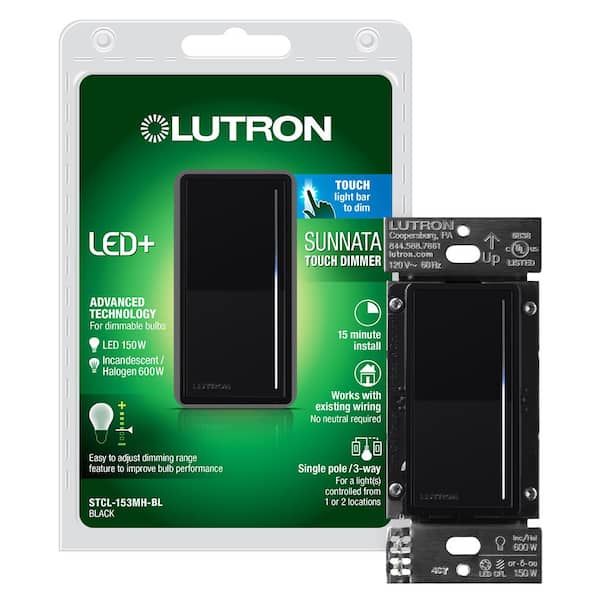 Lutron Sunnata Touch Dimmer Switch, for LED and Incandescent Bulbs, 150-Watt LED/3 Way or Multi Location, Black (STCL-153M-BL)