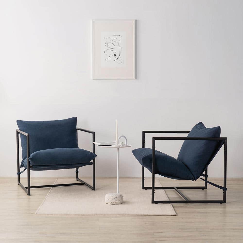 Navy Metal Framed Sling Accent Chair with Cushions