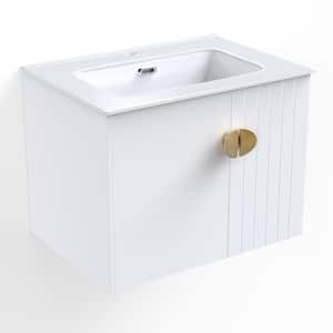 23.8 in. W x 18.5 in. D x 20.7 in. H Floating Bath Vanity in White with White Ceramic Top Basin, Wall Mounted