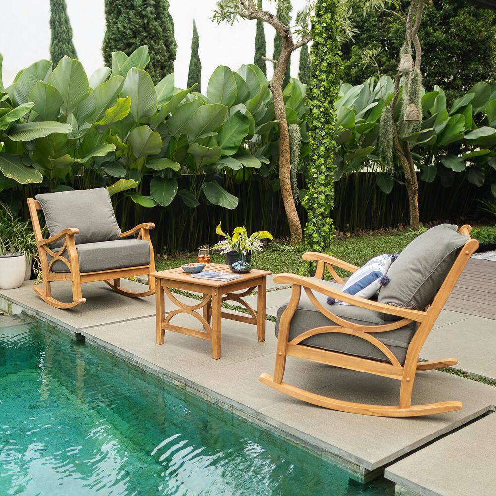 Kinsley 3-Piece Teak Patio Rocker Conversation Set with Gray Cushion price history on PriceWatchPro