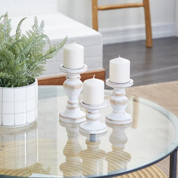 Litton Lane White Wood Turned Style Candle Holder (Set of 3)