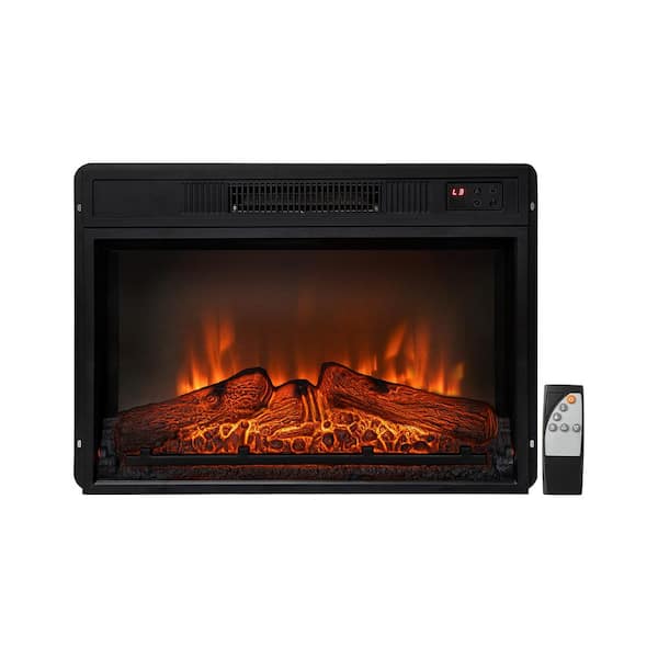 25 in. Wall-Mount Electric Fireplace TV Stand Insert Heater w/Log Flame Effects Remote Control 1400W in Black