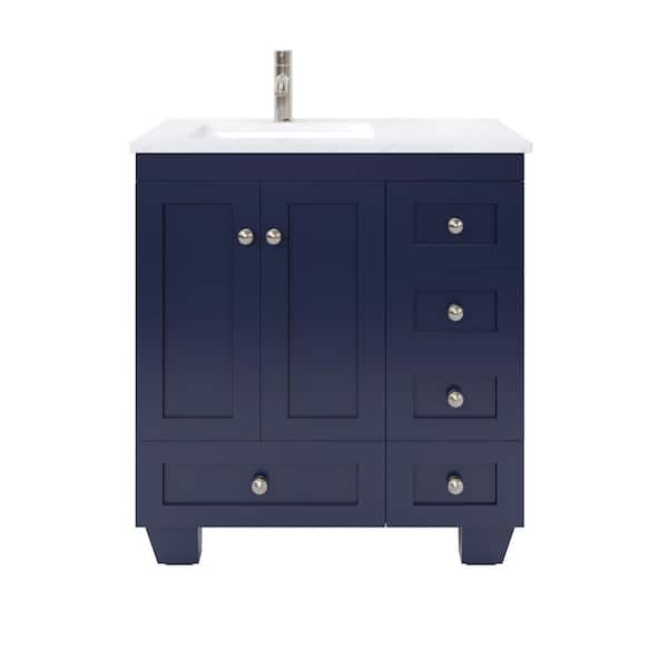 Happy 30 in. Single Sink Blue Bath Vanity with White Carrara Quartz Top (Assembled)