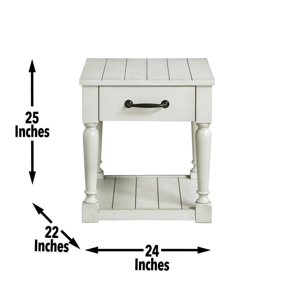 Hemingway Alabaster White Wood End Table with Storage