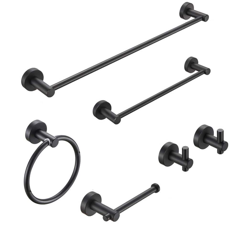 Bathroom Hardware Set, Thicken Space Aluminumm 6 PCS Towel bar Set- Matte B