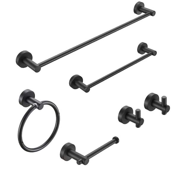 Bathroom Hardware Set, Thicken Space Aluminumm 6 PCS Towel bar Set- Matte Black 24 Inches Wall Mounted
