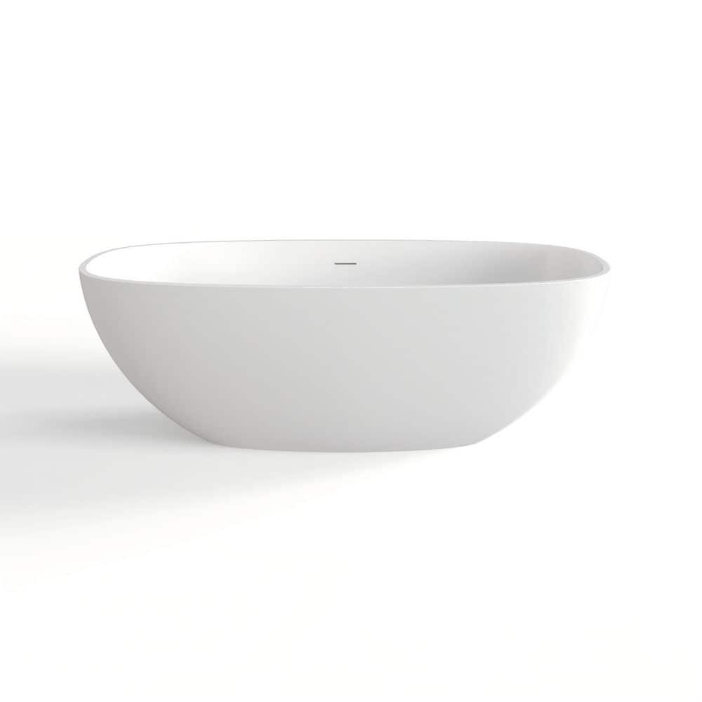 66.9 in. x 29.5 in. Solid Surface Egg Shape Freestanding Soaking Bathtub with Center Drain in Matte White price history on PriceWatchPro