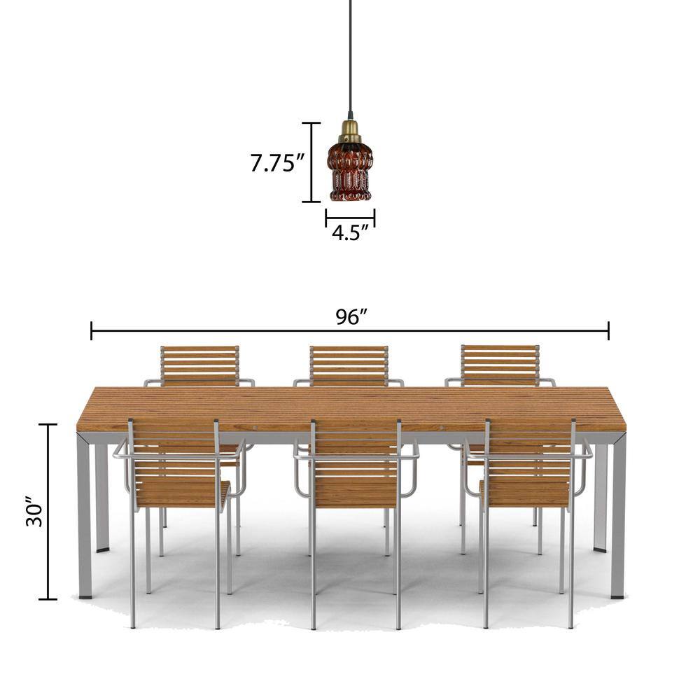Brown Textured Glass and Gold Metal Pendant Light