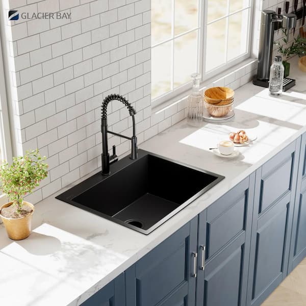 Glacier Bay 25 in. Drop-in Single Bowl 18 Gauge Black Stainless