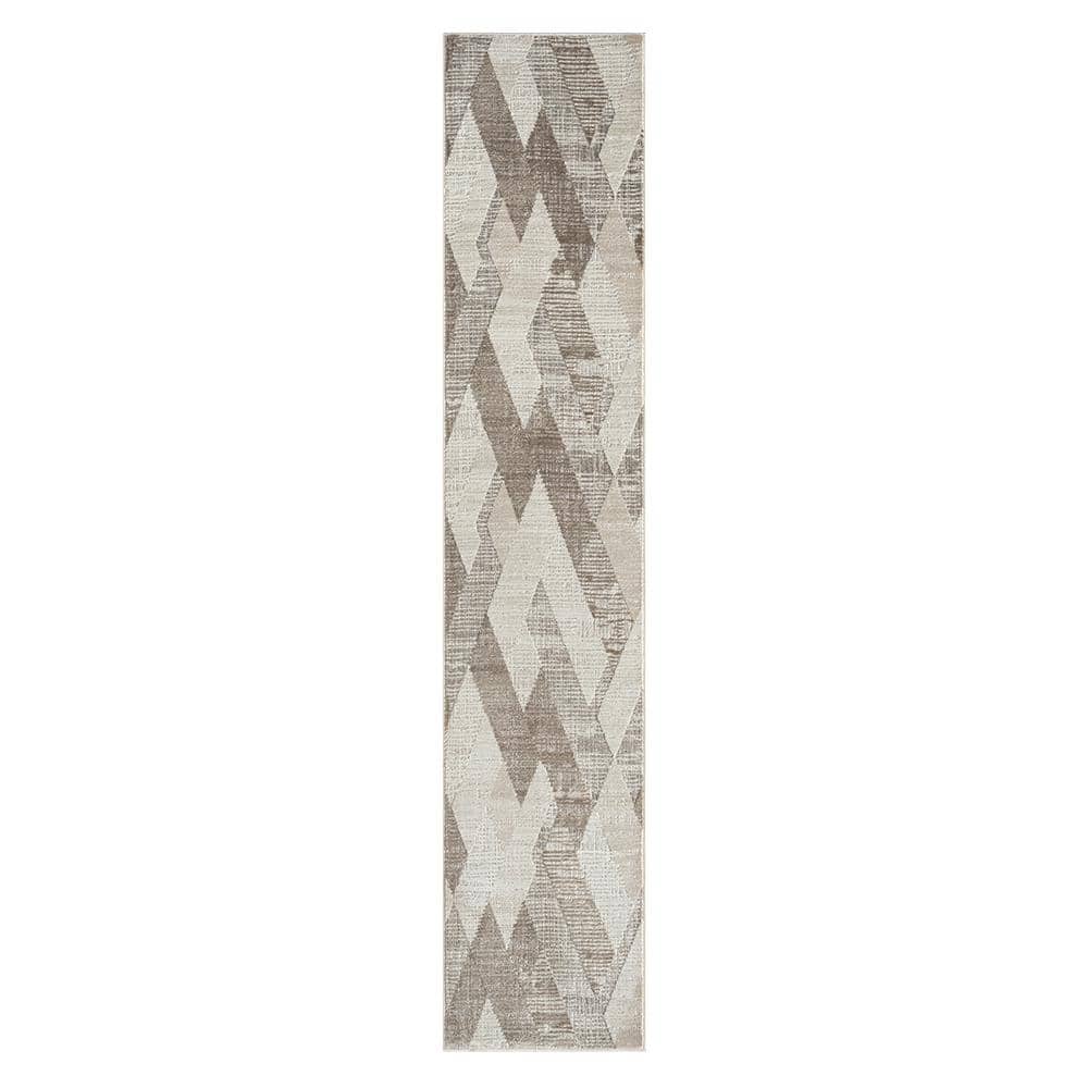 Babette Gray/Beige 2 ft. x 8 ft. Geometric Diamond High-Low Textured Indoor