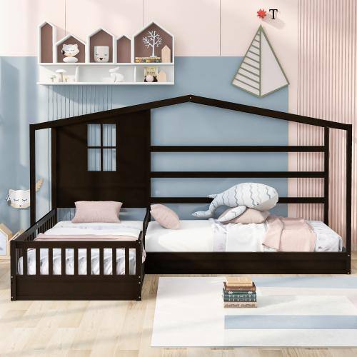 Harper & Bright Designs L-shaped Espresso Twin Size Wood