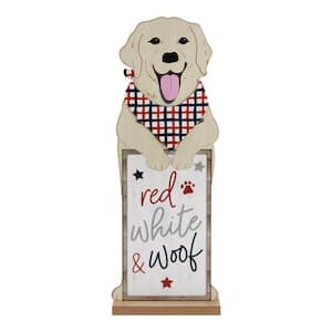 32in Red, White, & Woof Dog Porch Sign