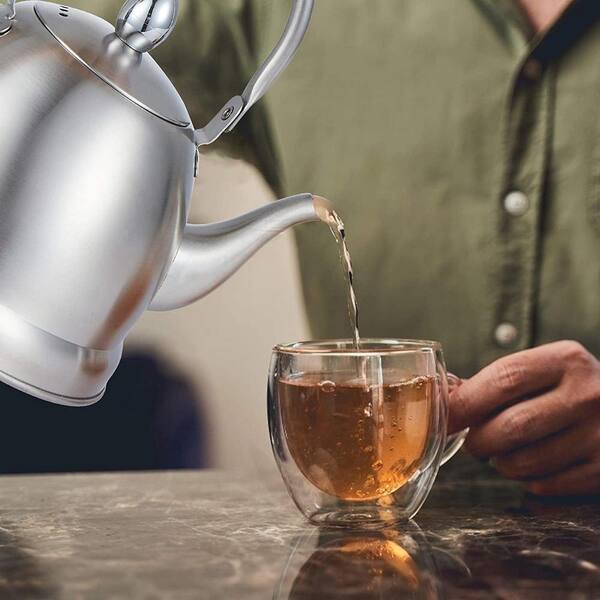 1L Stainless Steel Tea Pot Water Kettle Tea Kettle with Strainer for Home Restaurant (Golden)