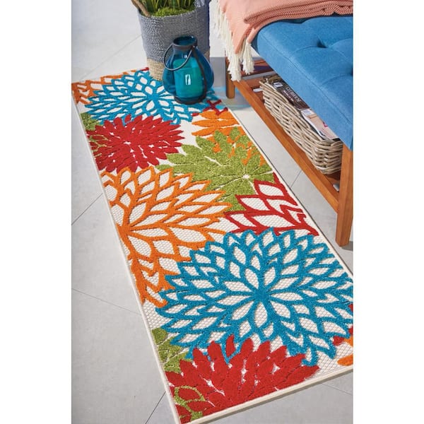 Aloha Green 2 ft. x 6 ft. Runner Floral Modern Indoor/Outdoor Patio Kitchen Area Rug