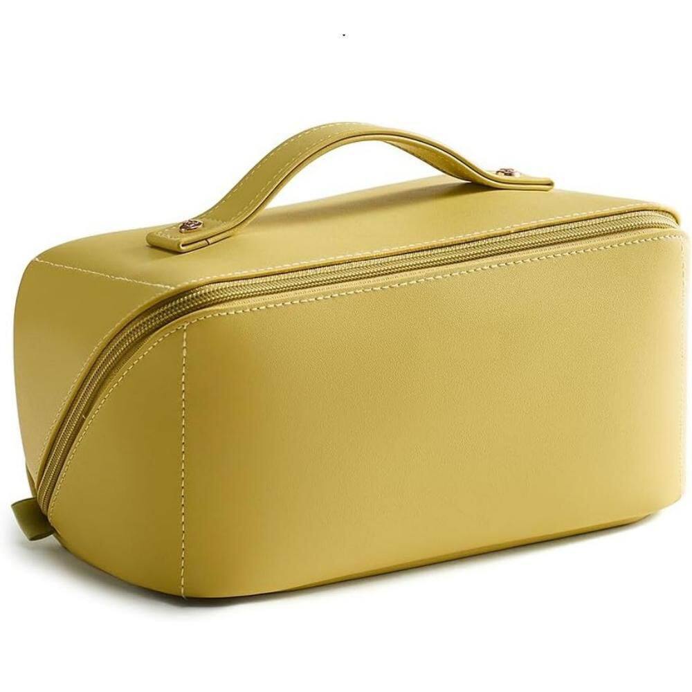 Travel Makeup Bag in AL-Green, Large Capacity Cosmetic Bag, Waterproof PU Leather, Flat Open Portable Toiletry Bag