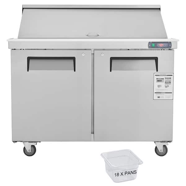 48 in. Commercial Refrigerator Prep Table 12.9 cu. ft., Stainless Steel Food Prep Station with 18 Pans and Cutting Board