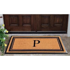 A1HC Markham Picture Frame Black/Beige 30 in. x 60 in. Coir and Rubber Flocked Large Outdoor Monogrammed P Door Mat