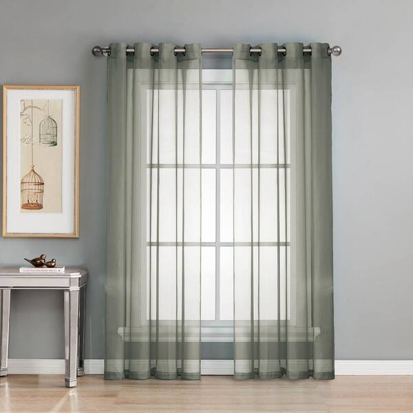 Window Elements Charcoal Extra Wide Grommet Sheer Curtain - 56 in. W x 84 in. L