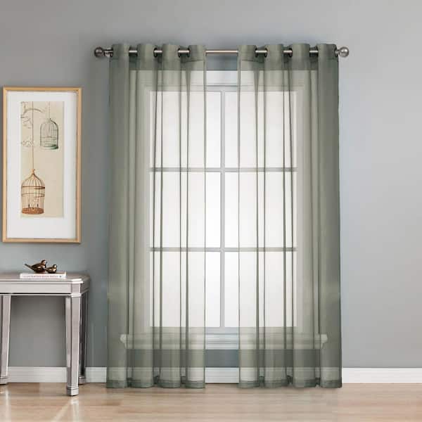 Window Elements Charcoal Extra Wide Grommet Sheer Curtain - 56 in. W x 90 in. L