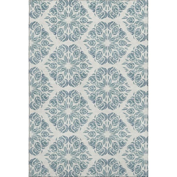 Mayfield Premium Machine Washable Abstract AMF2456 Teal 5 ft. x 7 ft. 6 in. Area Rug