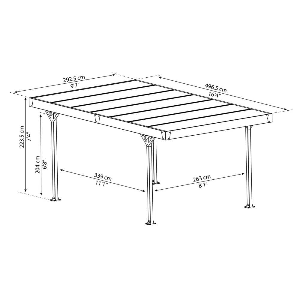 Gray 10' x 16' Aluminum and Polycarbonate Carport Kit