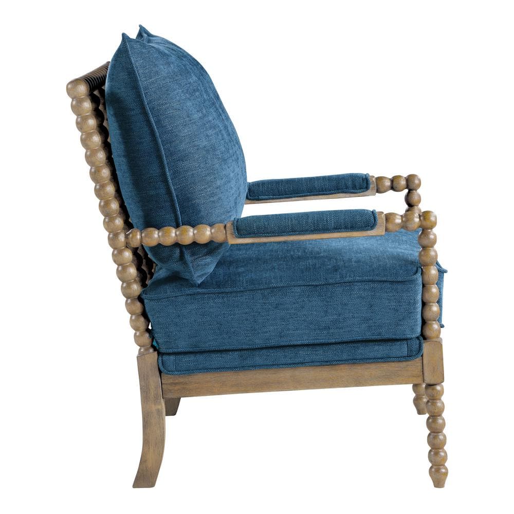 Navy Blue Spindle Accent Chair with Wood Frame