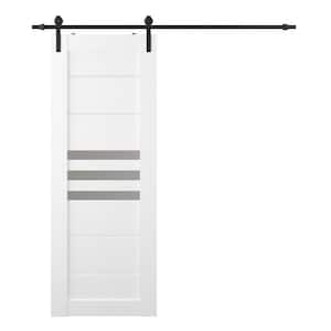Dome 24 in. x 80 in. 3-Lite Frosted Glass Snow White Wood Composite Sliding Barn Door with Hardware Kit