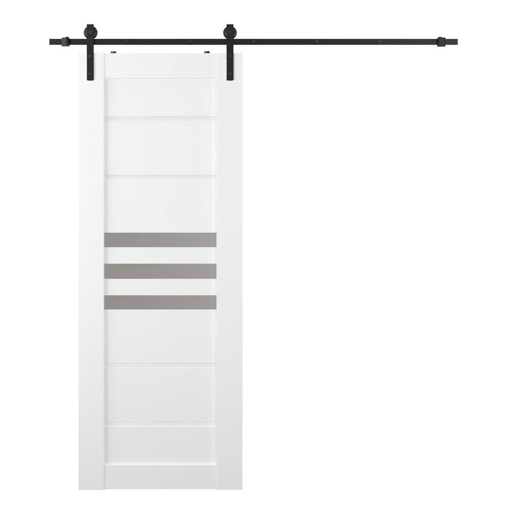 Dome 36 in. x 84 in. 3-Lite Frosted Glass Snow White Wood Composite Sliding Barn Door with Hardware Kit price history on PriceWatchPro