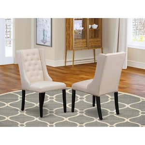 Black, Parson Dining Chairs - Button Tufted Nailhead Trim Cream Linen Fabric Padded Chairs, Set Of 2