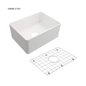 24 in. Farmhouse/Apron-Front Single Bowl White Fireclay Kitchen Sink with Bottom Grid