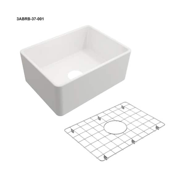 Glacier Bay 24 in. Farmhouse/Apron-Front Single Bowl White Fireclay Kitchen Sink with Bottom Grid