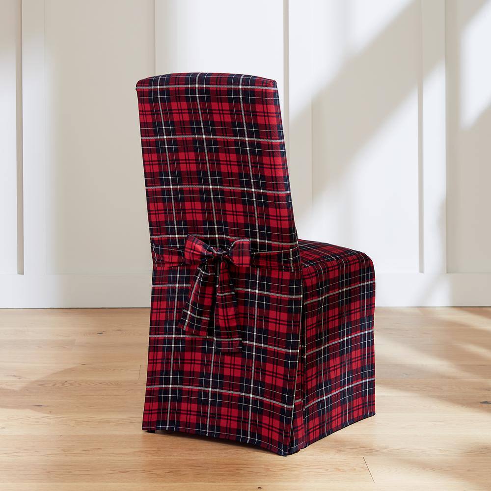 Cove Plaid Cotton Canvas 2-Pack Long Dining Room Parsons Chair Slipcovers
