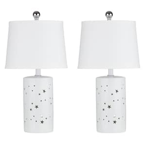 20.5 in. White Ceramic Table Lamp Set with Night Light and Empire Lampshade (Set of 2)