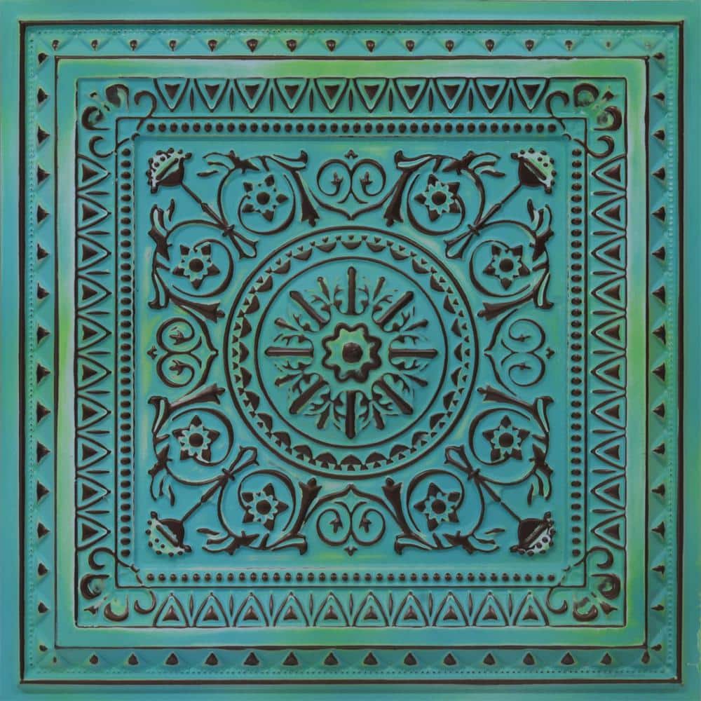 FROM PLAIN TO BEAUTIFUL IN HOURS La Scala Medieval Blue 2 ft. x 2 ft. PVC Glue-up or Lay-in Faux Tin Ceiling Tile (100 sq. ft. /Case)