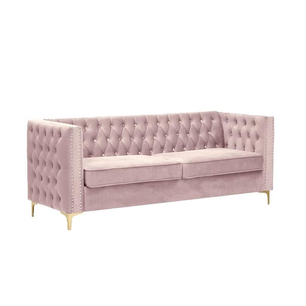 Wateday 80.70 in. W Square Arm Velvet Straight Sofa in Pink with Nail Head