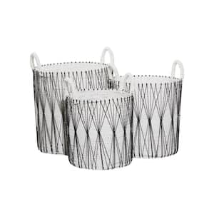 White Natural Banana Leaf Storage Basket 21 in., 21 in., and 19 in. (Set of 3)