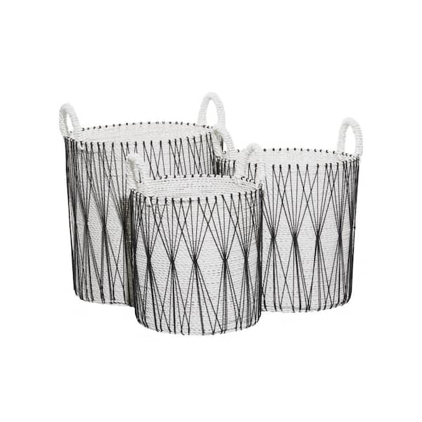 Litton Lane White Natural Banana Leaf Storage Basket 21 in., 21 in., and 19 in. (Set of 3)